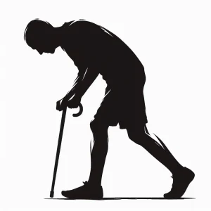 Image of old person walking with some difficulty using a stick, used to illustrate post