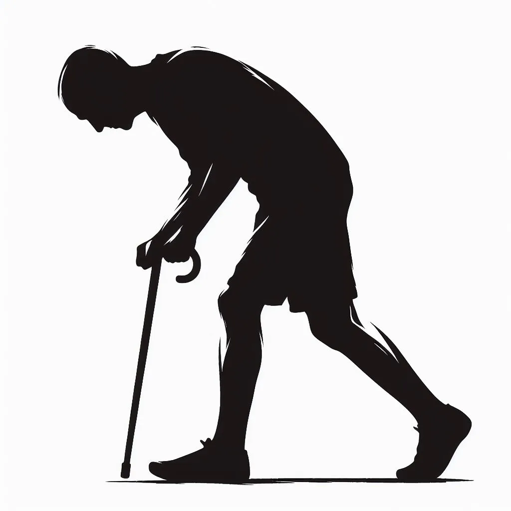 Image of old person walking with some difficulty using a stick, used to illustrate post