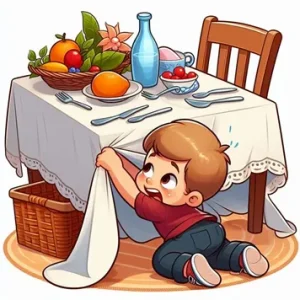 Cartoon image of child pulling at tablecloth to illustrate post